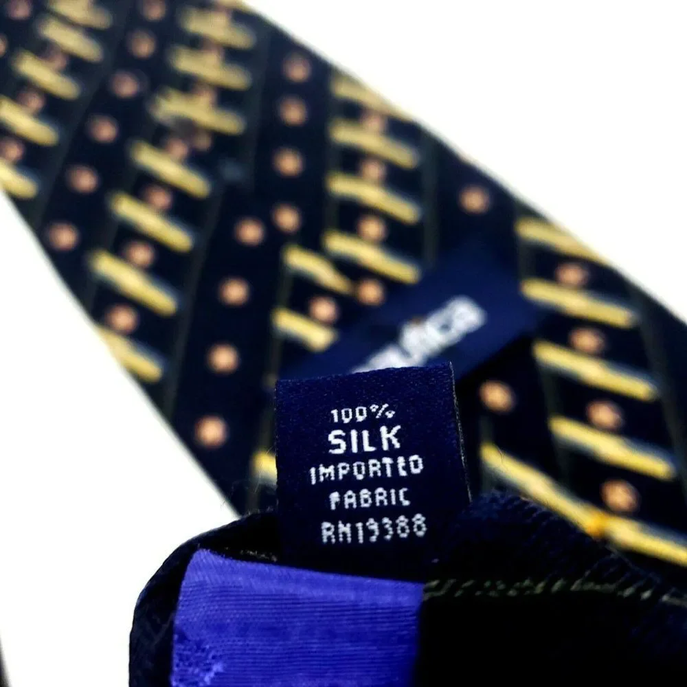 Nautica Black Silk Tie Woven Short Wide‎ Check Striped